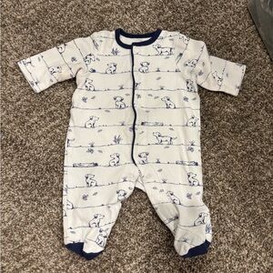 Little Me White and Blue Whale Print Footies